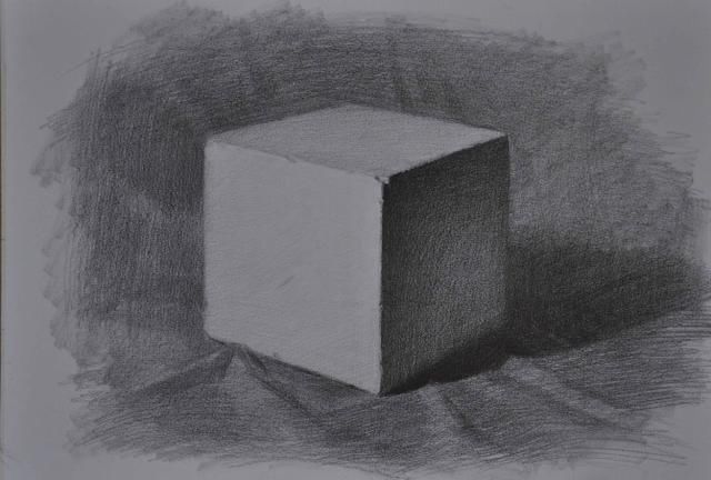 素描基础:石膏几何体 正方体画法步骤