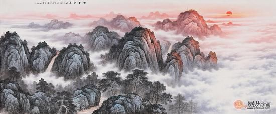客厅国画山水画/诗情画意,紫气东来山水画作品欣赏