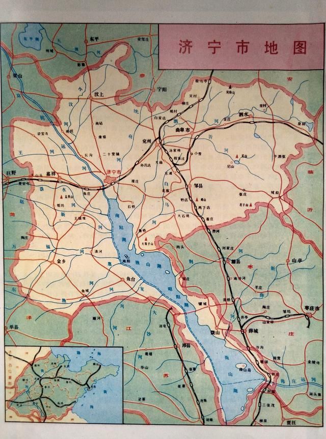 八十年代济宁城区,济宁市和山东省地图,感慨三十年