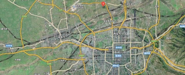 卫星图看汉高祖刘邦长陵,就在西安去咸阳机场的路边图片