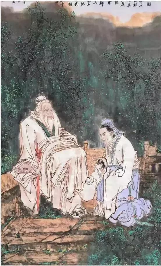 国画作品《张良拜师图》198x96cm