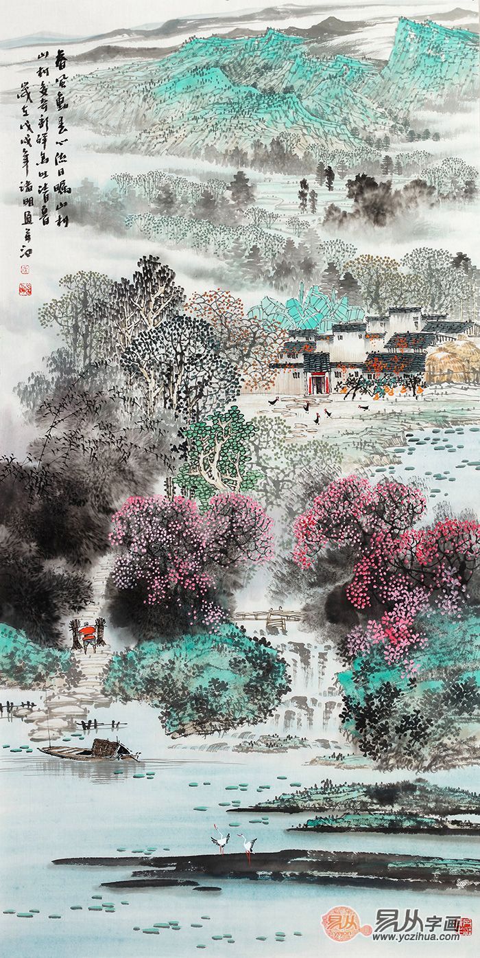 竖幅装饰画 诸明江南山水画新品《春风动春心》