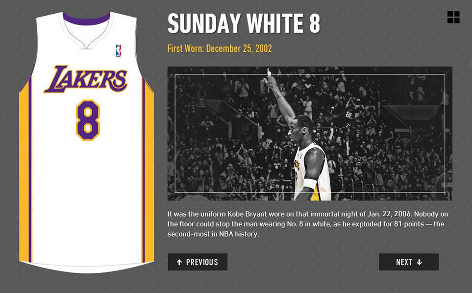 组图-科比生涯的36件球衣 每一件都是一个故事