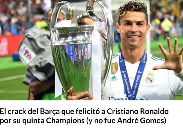 不到,巴萨一名核心球员祝贺C罗获得欧冠冠军,