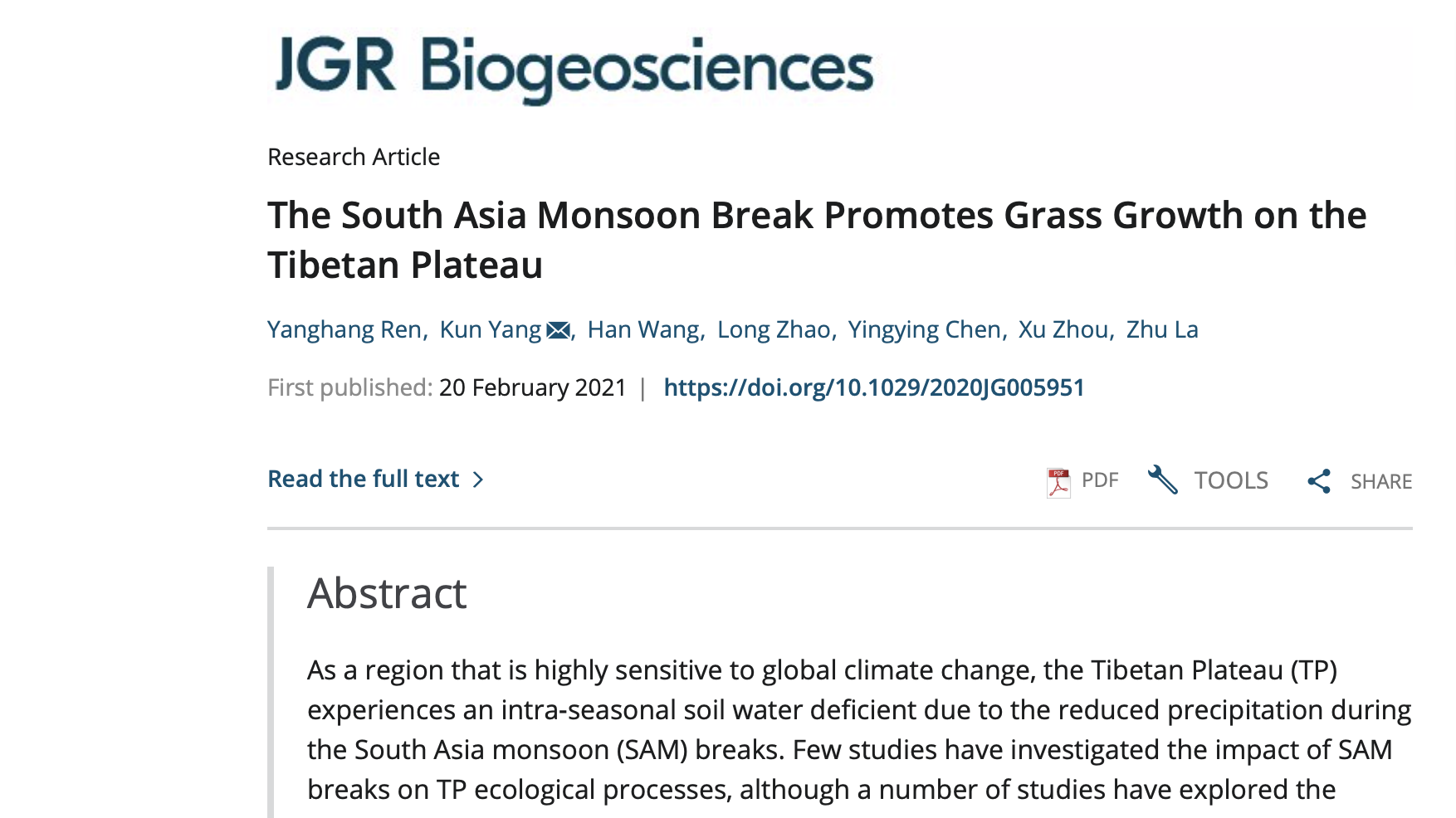 最新科研：科学家发现南亚季风中断促进青藏高原植被生长