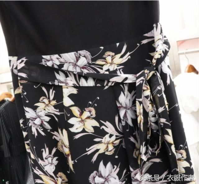 服装纸样分享:单侧露肩 侧开叉 针织棉拼接假两