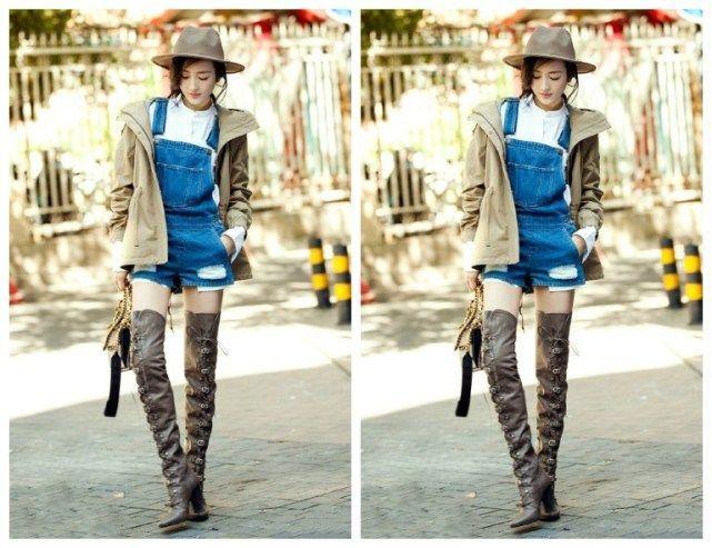 同样牛仔背带短裤，王鸥装扮帅气，比杨幂美得不是一点点