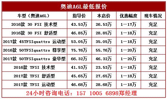 17款奥迪a6l报价行情 全新a6l迎九月惠金秋最低价格