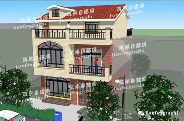 90平方米带庭院三层小别墅全套图纸,前后阳台