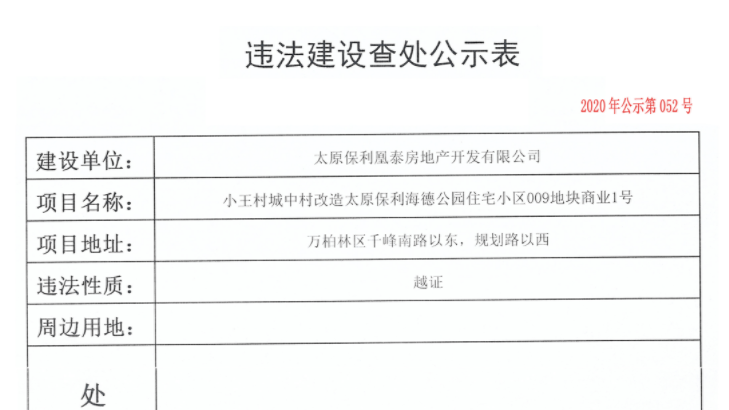 太原三项目因越证被罚 涉及保利、方维等房企