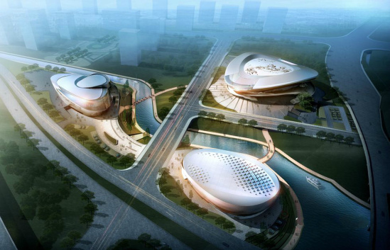 福州闽清梅溪新城建设三座新馆 造型犹如三瓣梅花