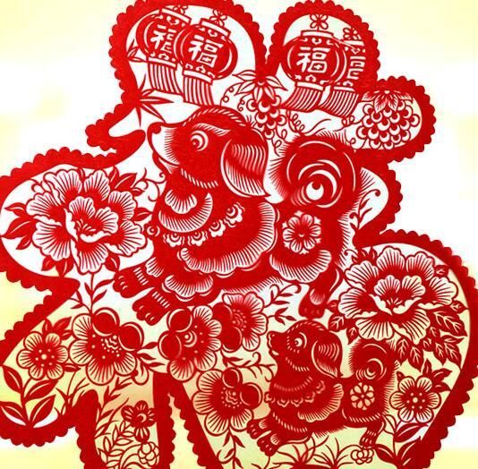 春节朋友圈关于狗的配图 狗年剪纸喜庆图片