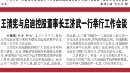 王清宪省长在合肥会见启迪控股董事长王济武一行