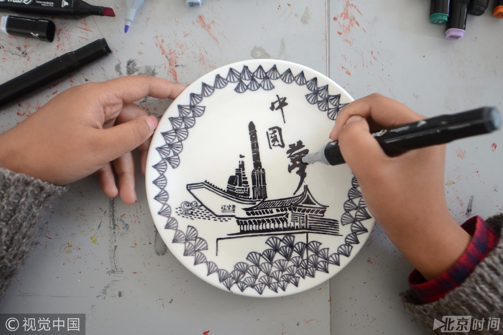 盘子画中国风 手绘图片