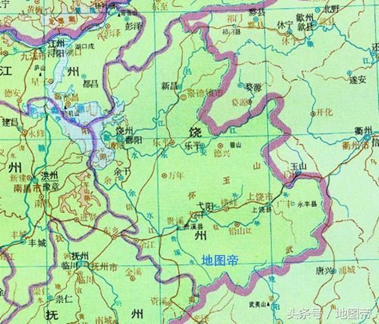 江西上饶地图,为何被景德镇和鹰潭挤成东西两