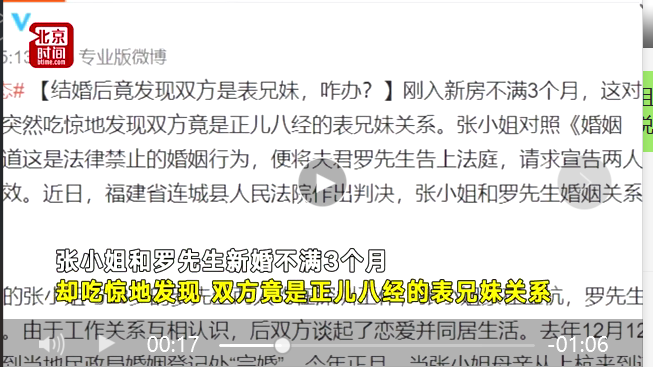 段子成真 !新婚3个月发现竟是表兄妹 法院判决婚姻无效 段子成真 !新婚3个月发现竟是表兄妹 法院判决婚姻无效