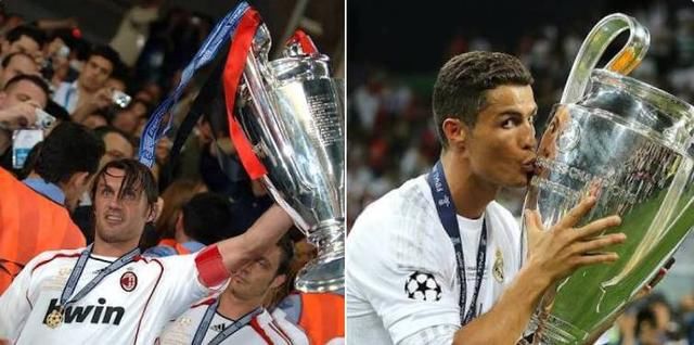 欧冠夺冠次数排名:C罗追平马尔蒂尼