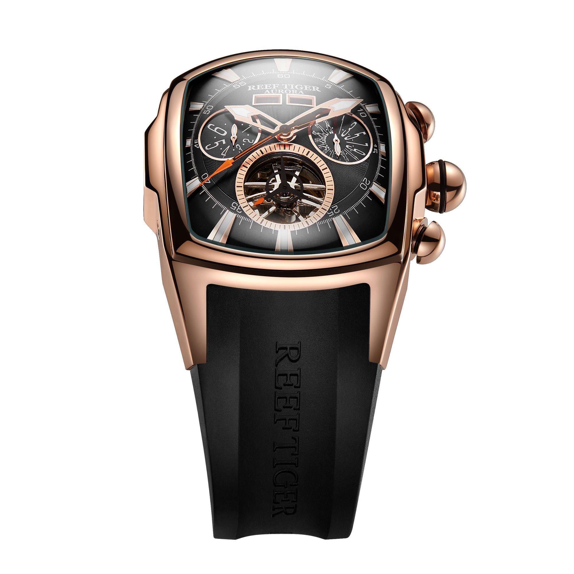 来自瑞士品牌瑞夫泰格自动机械表,独特的酒桶型外观设计,霸气十足,戴