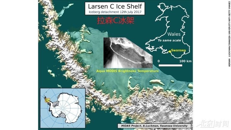 巨型冰山断裂 5800公里冰川脱离南极冰架
