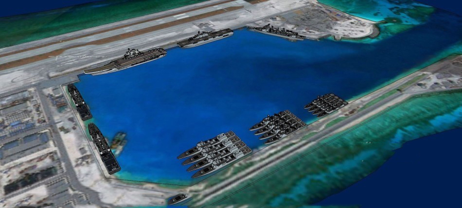 镇守中国南海!辽宁号航母编队停靠永暑岛CG图