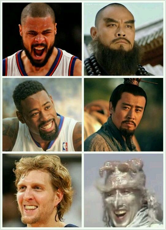 和《水浒传》里鲁智深撞脸的钱德勒，和《三国演义》里刘备撞脸的小乔丹，和《西游记》里银角大王撞脸的诺维茨基，NBA球员“竭力出演”中国四大名著里的角色也是一大奇景。