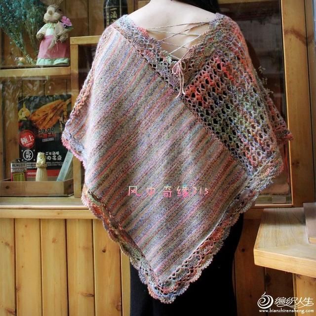 教你一款段染女士钩织结合的斗篷披肩,简约又