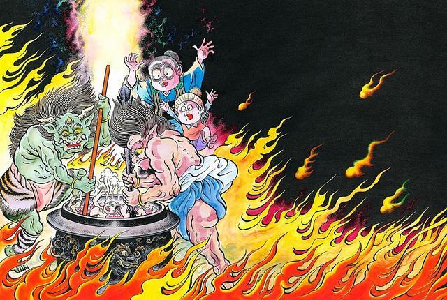 日本民间"地狱绘画"的奇幻世界:把罪人丢去"屎粪所"受折磨