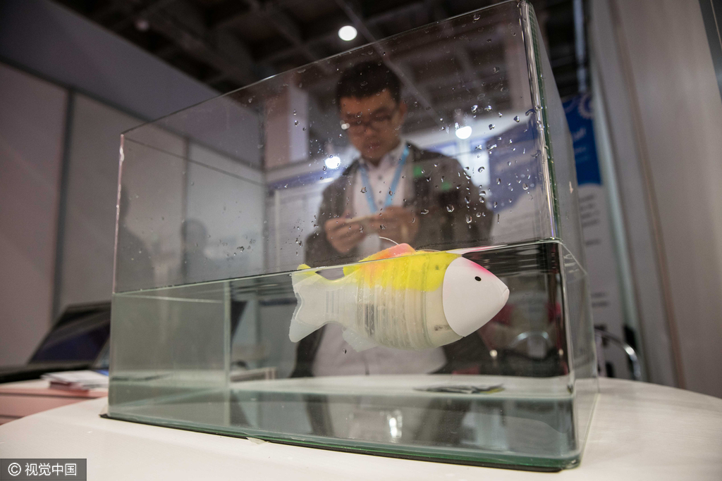 另一个站台的仿生鱼机器人，价格数千元。