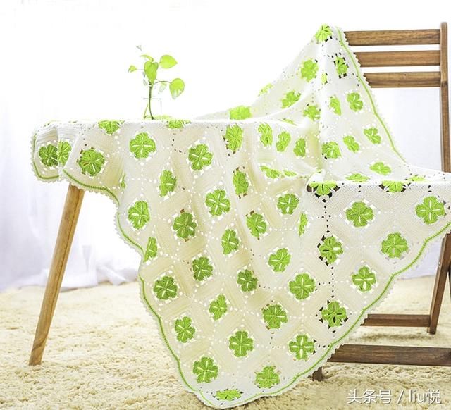 小清新风的四叶草钩花毯子(附图解)