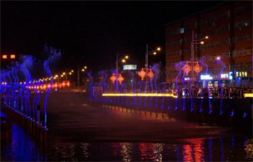 晋中市灵石县静升河音乐喷泉投入使用