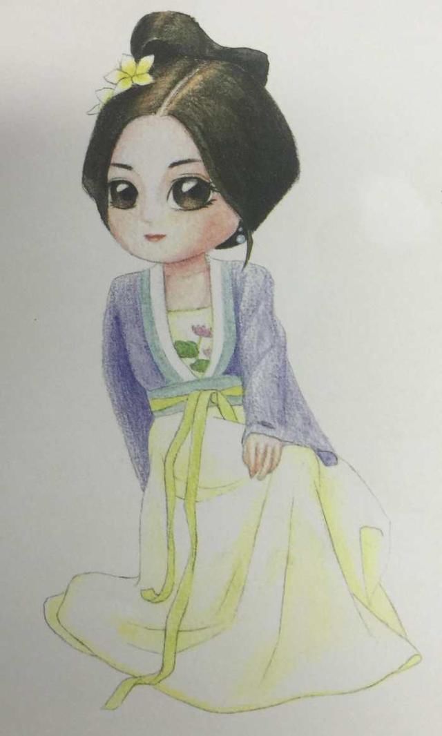 明代袄裙彩铅手绘Q版娃娃 简单步骤教程