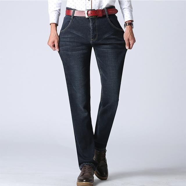别再穿休闲裤了,商务男士加绒牛仔裤,高弹力保