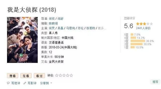 《我是大侦探》豆瓣评分仅5.6 全靠何炅一人带