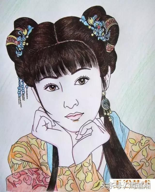 人物彩铅画教程:中国古典美女头像彩色铅笔画