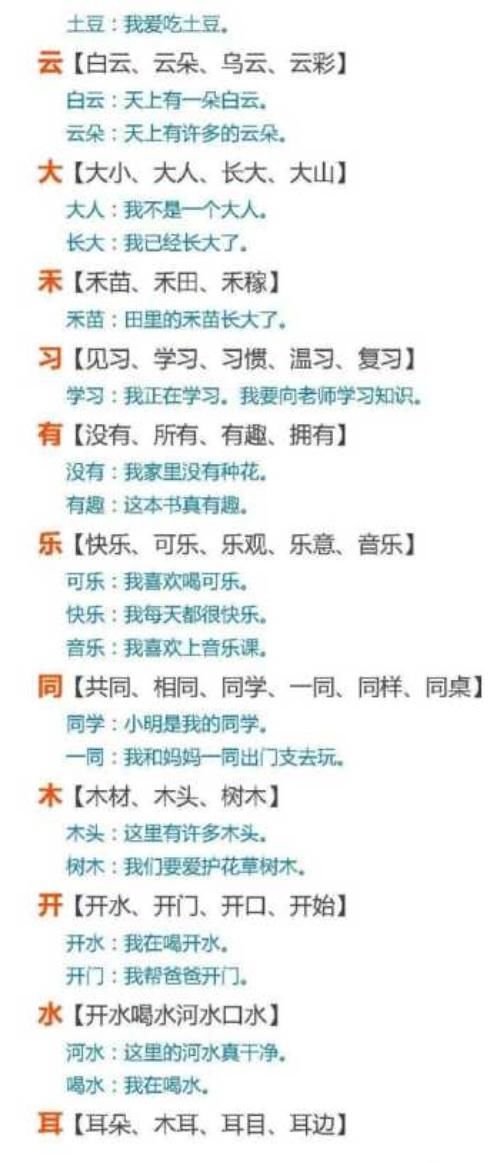 一年级下册语文生字组词、造句,这样学过的生