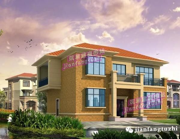 漂亮二层农村自建别墅设计图,凸窗+斜坡屋顶+