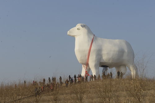 内蒙古旗县现"巨羊"雕塑
