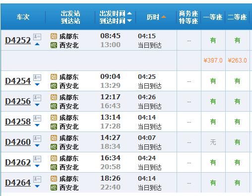 西成高铁售票开始!成都至西安每天开行7对 一等座397元二等座263元