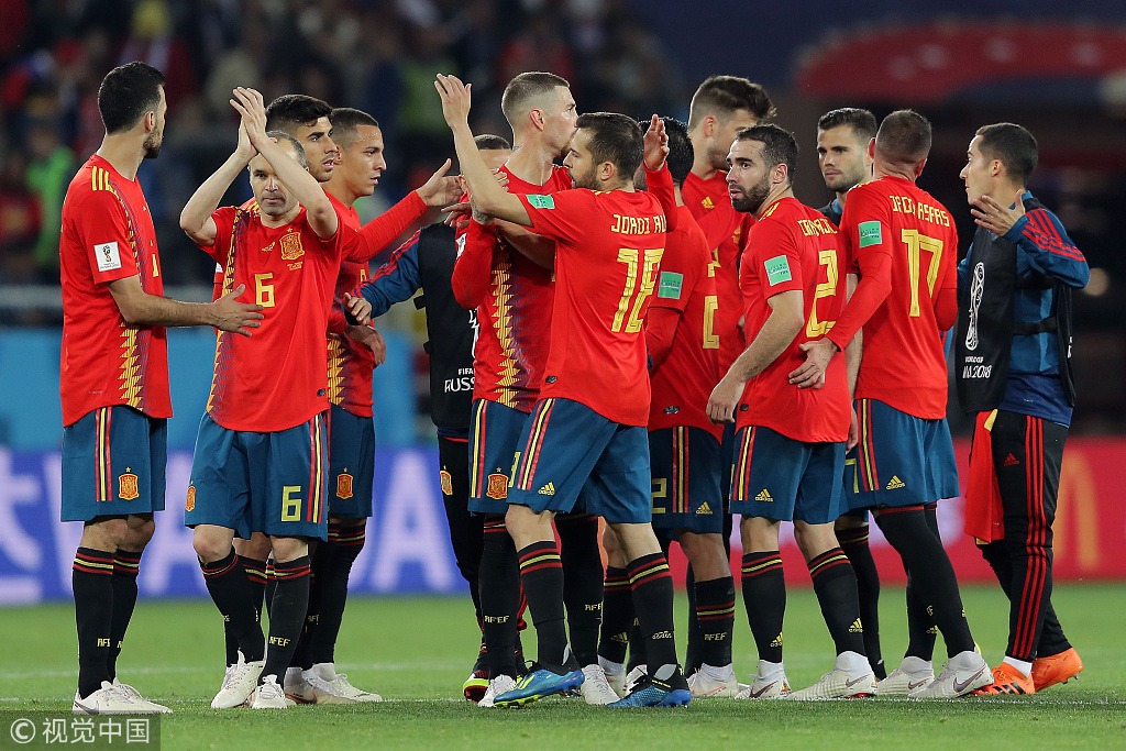 西班牙球员赛后庆祝晋级