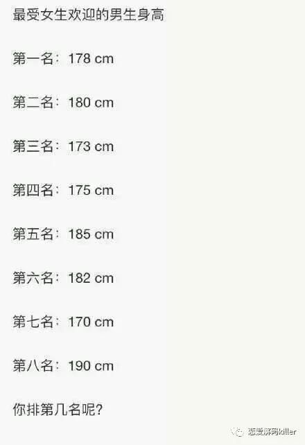 172不显矮,略显小高 175开始显高 178为男生黄金身高 180显得高大 182