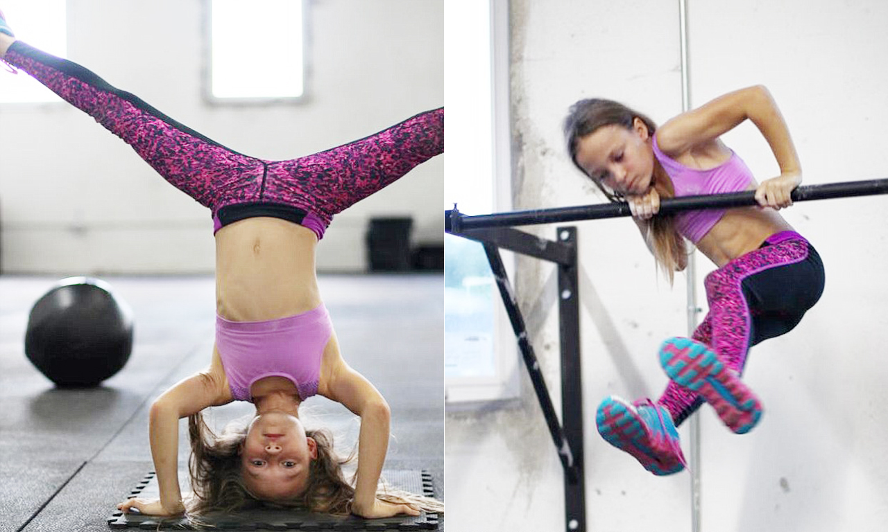 米拉的日常体能训练也是非常严格，单杠、一字马、倒立、举重、下腰，所有成年人训练的项目她都不会错过，而且练得很认真！