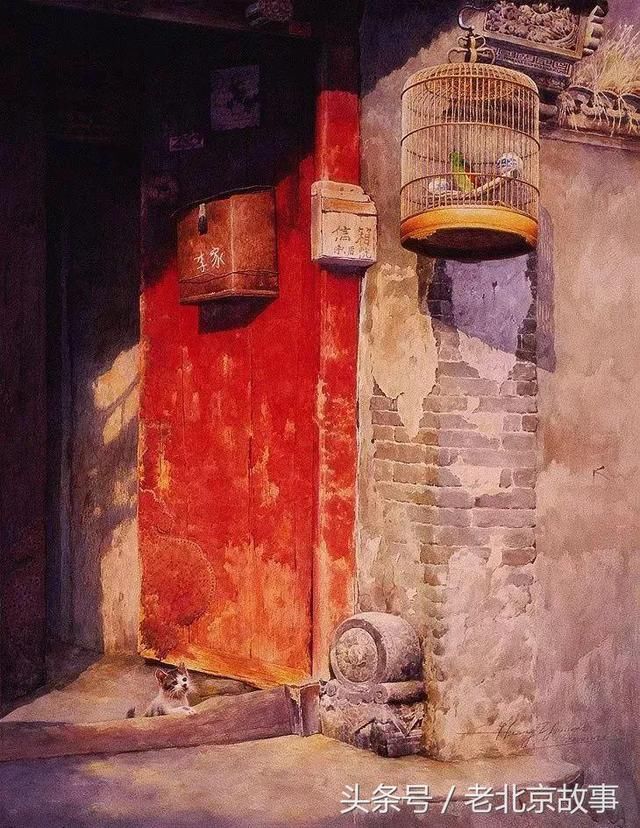 他的水彩画《北京老胡同》《故宫》《长城雪景