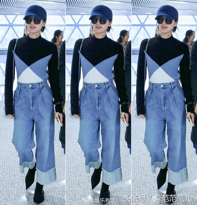 刘诗诗穿牛仔裙现身,光腿配长筒袜显腿粗,网友