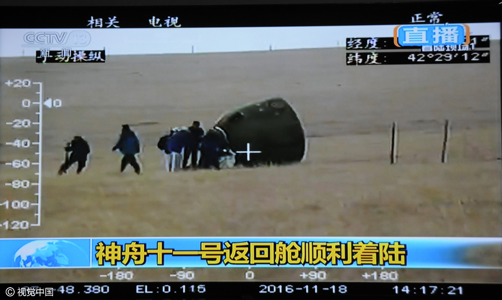 2016年11月18日下午14时左右，神舟十一号返回仓顺利着陆。