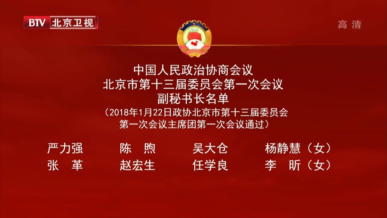 政协北京市第十三届委员会第一次会议副秘书长名单