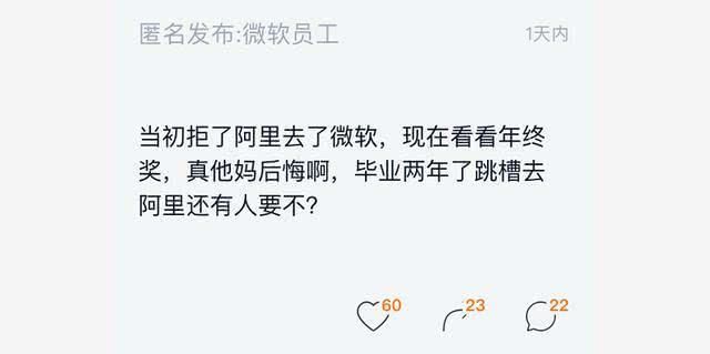 程序员吐槽:当初选择微软拒了阿里,看了年终奖