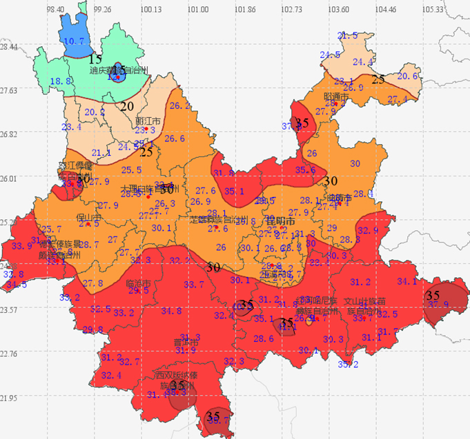 前天全国最热的地方是云南元阳和元江