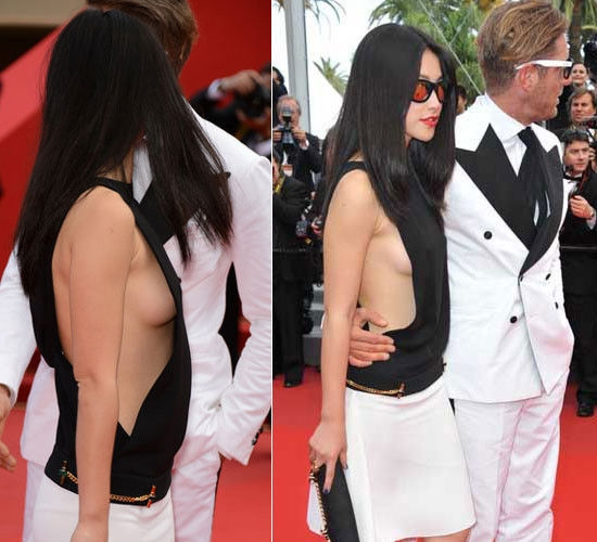 朱珠。第65届戛纳电影节上，朱珠以一袭真空侧露装上阵，一亮相立刻吸引媒体目光，而朱珠尤文图斯老板拉波-埃尔坎的牵手也成为了许多球迷津津乐道的球场八卦。