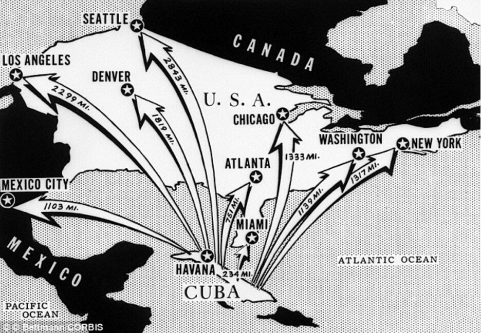 1959年美国在意大利和土耳其部署了中程弹道导弹后，苏联一直如鲠在喉。1961年，发猪湾事件后,赫鲁晓夫借此之机，偷偷把核导弹部署到古巴。古巴这个加勒比海的岛国，与美国佛罗里达州相距只有90公里。只要苏联需要，导弹在三分钟内即可打到美国本土。
