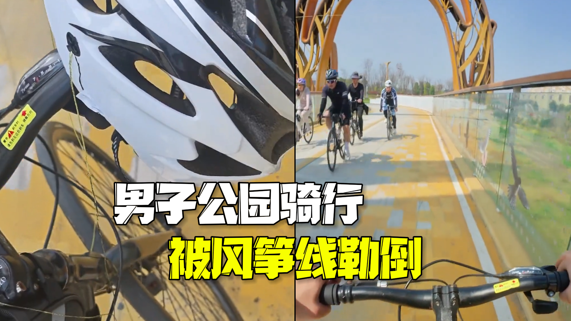 想想都后怕！男子公园骑行被风筝线勒倒